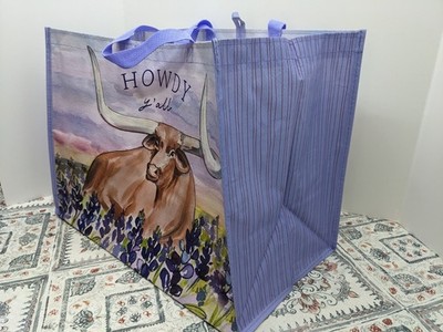 Reusable Plastic Bag. Longhorn  Bluebonnets Print. HEB New. Never Used. Large