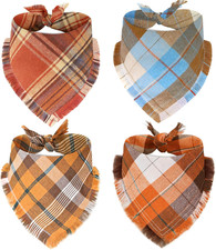 Fall Dog Bandanas 3 Pack Thanksgiving Costumes with Tassels Edges Classic Plaid