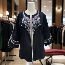 Bob Mackie Wearable Art Embroidered Beaded Jacket Black XL Boho Festival Chic
