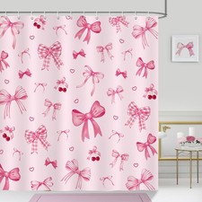 Pink Bow Shower Curtain Cute Cherry Heart Girly Coquette Bathroom Decor 72 x ...