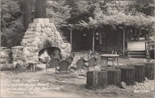 Fireplace Forest of Arden Resort Miranda CA C1947 RPPC Postcard Redwoods