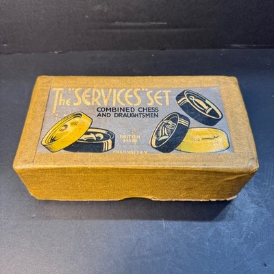 Vintage Chad Valley Services Set Combined Chess and Draughtsmen British Made Box