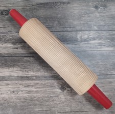 Vtg 950's Waffle Grooved Solid Wood Norwegian Lefse Rolling Pin 2.75" 16.5*