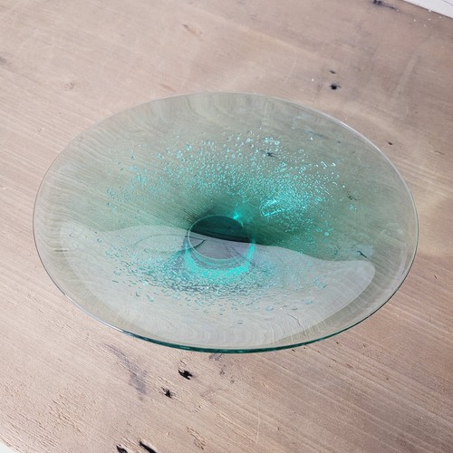 Vintage Blown Art Glass Bowl, Green Bubble Glass Dish, MCM Decor - Picture 3 of 6