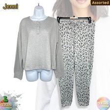 Jenni Women's L Soft Knit Long Sleeve Henley Pajamas Set Assorted, Gray