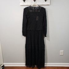 Johnny Was Luna Lace Maxi Dress Womens S Black Long Sleeve NWT No Slip
