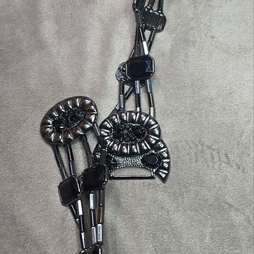 Chico's Leather Black Belt with Rhinestone, Charm Embellished Hook & Loop Belt - Picture 6 of 9
