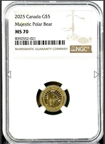 2025 Canada Majestic Polar Bear 1/10 oz Gold Coin NGC MS 70