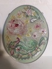 Pink Roses Leaves Floral Hand Painted Suncatcher Glass Window Hanging 7" X 5.5" 