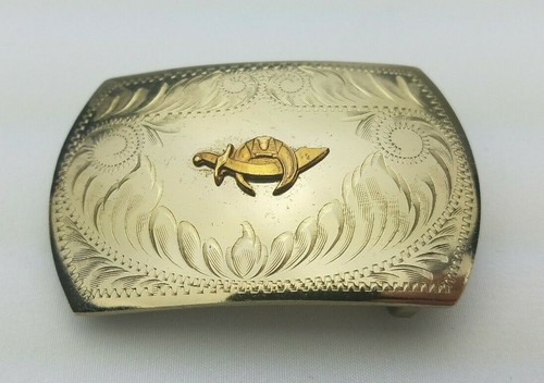 Irvine & Jachens German Silver Belt Bucke ~ Shriners Scimitar-Crescent Symbol - Picture 1 of 6