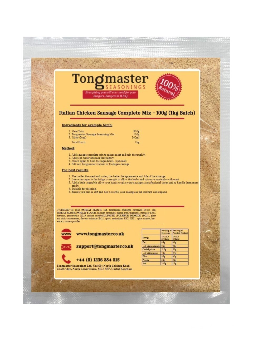 Italian Chicken Sausage Complete Mix - 100g (1kg Batch)
