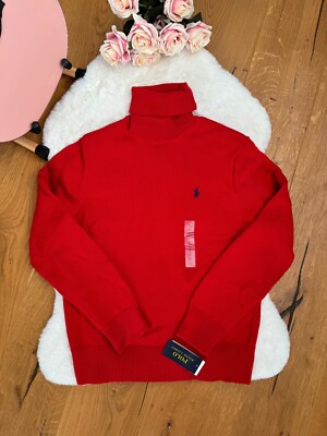 Polo RALPH LAUREN TURTLE NECK JUMPER Red Cable Knit