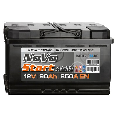 Autobatterie Start-Stop 12V 90Ah 850A EN NoVo AGM Starterbatterie Wartungsfrei