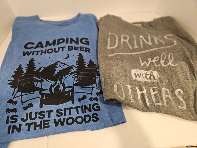 Lot of 2 Men's size Large t-shirts, funny beer camping drinking summer vacation