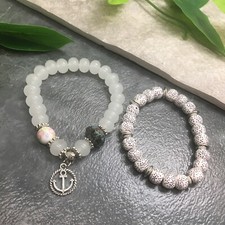 2 PC Handmade Bohemian Beaded Stackable Stretch Bracelet Set New Free Ship 7680