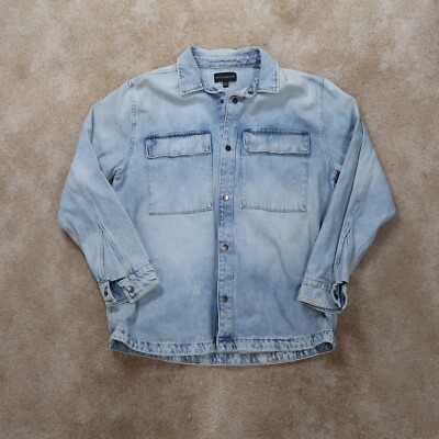 No Boundaries Long Sleeve Shirt Men's Medium Blue Denim snap button