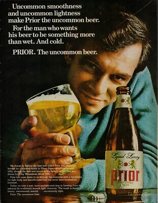 1968 Beer Brewery Prior Preferred 60s Vintage Print Ad Liquied Luxury Bottle