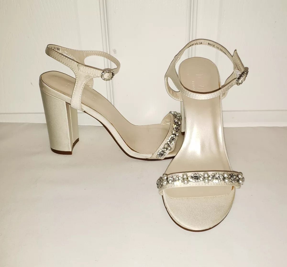 Ivory satin block heel cheap sandals
