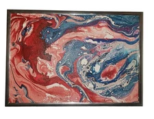 Vintage Original Abstract  Painting Blue R Artwork Signed