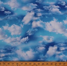Cotton Clouds in a Bright Sky Nature Landscape Fabric Print by the Yard D486.78