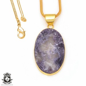 Authentic Amethyst Sage 24K Gold Plated Pendant 3mm Snake Chain GPH155