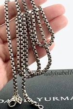 David Yurman 32" Box Silver 14k Gold Logo Tag Large Necklace 3.7mm w/ Pouch