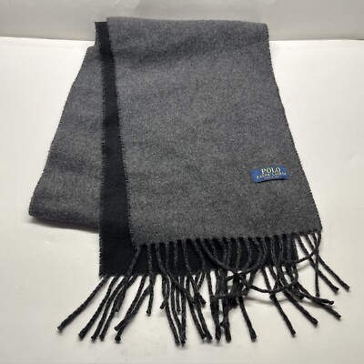 Polo Ralph Lauren Scarf Men's Black Grey Reversible Italy Fringe