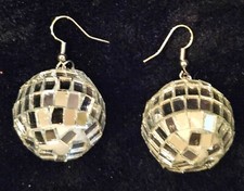 BUY 1 GET 1 FREE DISCO BALL SILVER MIRROR EARRINGS Like The Clubs FREE SHIPPING