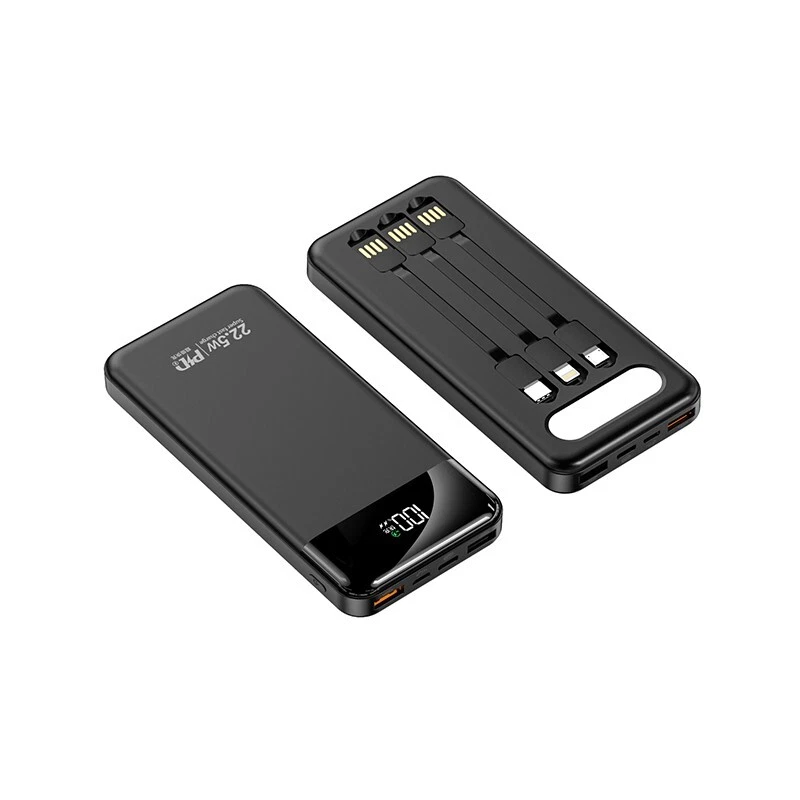 Portable Power Bank 10000mAh Fast Charging Battery with 3 Built in Cable BLK/WHT - Image 2 of 4