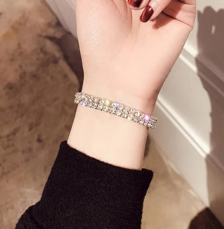 Unisex 2 Row Gold Plated Diamante Tennis Bracelet in Gift Bag