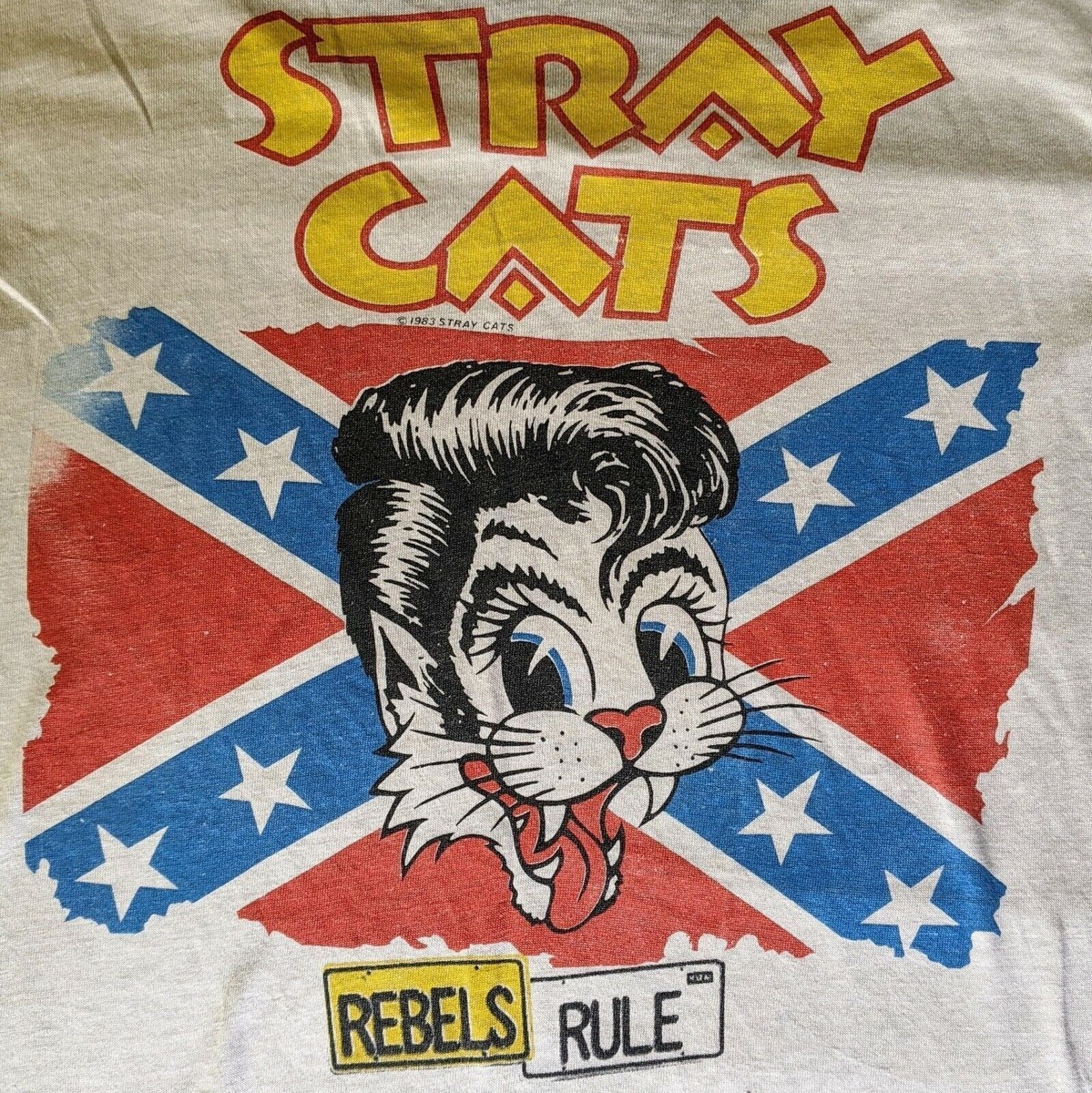 Vintage 80s Stray Cats Shirt From 1983 White Size S-5XL Vintage 80s Stray Cats Shirt From 1983 White Size S-5XL