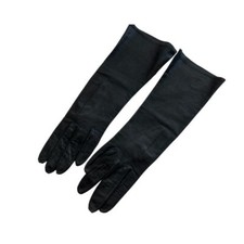 Vintage Italian Black Soft Leather Lined Gloves Size Small 11" L X 4.5" Opening