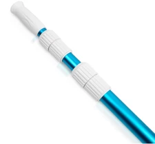 Pértiga telescópica de piscina 15 pies, aluminio azul, ajustable en 3 secciones.