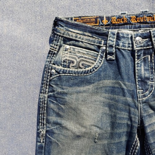 Jeans uomo Rock Revival blu STAN 32 dritto invecchiato in fabbrica nuovo senza etichette - Foto 6 di 14
