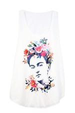 Débardeur femme crème motif frida kahlo  - Frida print cream color tank top