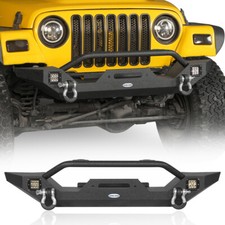 Black Steel Front Bumper w/ Bull Bar & Led Lights Fit 1997-2006 Jeep Wrangler TJ