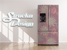 Line Art Floral Flowers Magenta Pink Fridge Freezer Wrap Side Door Vinyl Decal