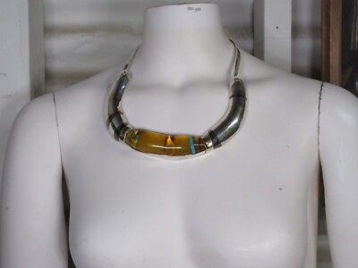 Baltic Amber Succinite Necklace Yellow Turquoise 925 Sterling Silver 100g