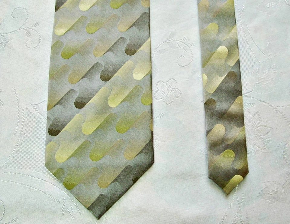 CORBATA DE CUELLO VINTAGE AUTÉNTICA GIORGIO BRUTINI ONDAS GRIS AMARILLO SEDA PARA HOMBRE Foto 2 de 4