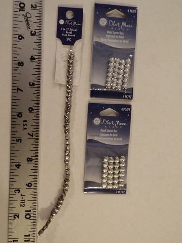 LOT-BLUE MOON SILVER METAL BEADS-7" BEAD STRAND-TINY HEARTS-SPACER BARS-RARE*** - Picture 2 of 6