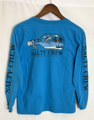 Salty Crew Boy's Large Find Refuge In The Sea Blue Long Sleeve Graphic T-Shirt
