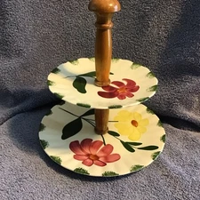 Blue Ridge Pottery Floral Serving Plate Tiered Red Yellow Flowers USA Southern