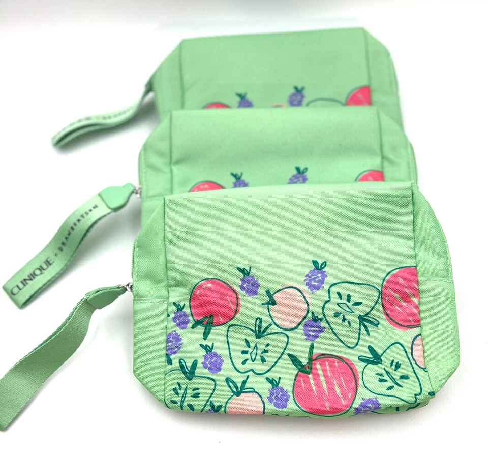 3 Bolsas: Bolsa de Viaje Clinique Estampado de Frutas Maquillaje Artículos de Aseo Cremallera Verde con Asa Foto 3 de 3