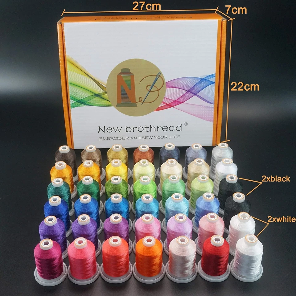 1000M Polyester Embroidery Thread Kit - 42 Spools Including Extra Black & White - Image 4 of 4