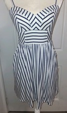 NWT Express striped navy /white sundress szXS rayon pockets adjustable straps