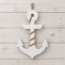 Wooden White Anchor Jute Wall Decor Nautical Beach House Wood Anchor Hanging 19”