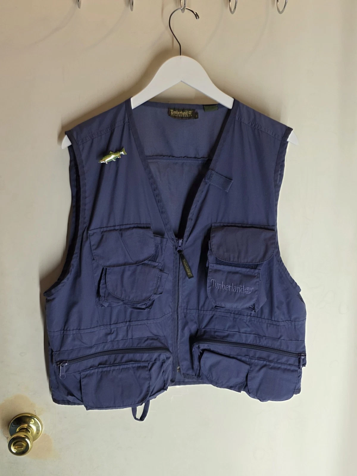 Vtg Timberland Weathergear Fishing Hunting Outdoor Blue Utility Vest Sz M Korea
