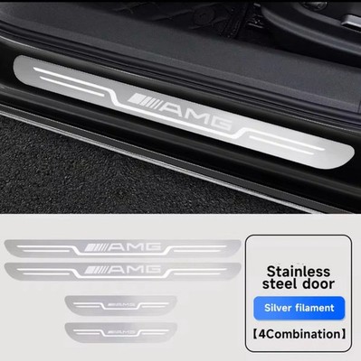 4 Stück Mercedes Benz AMG Edelstahl Einstiegsleisten Schutz Scheuerbleche Silber