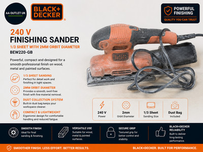 Black+Decker 240 V Schlichtschleifer Elektrowerkzeug 1/3 Blatt 2 mm Exzenterdurchmesser