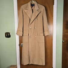 Polo Ralph Lauren Camel-Hair Long Polo Coat Long Overcoat Double Breasted Tan 18